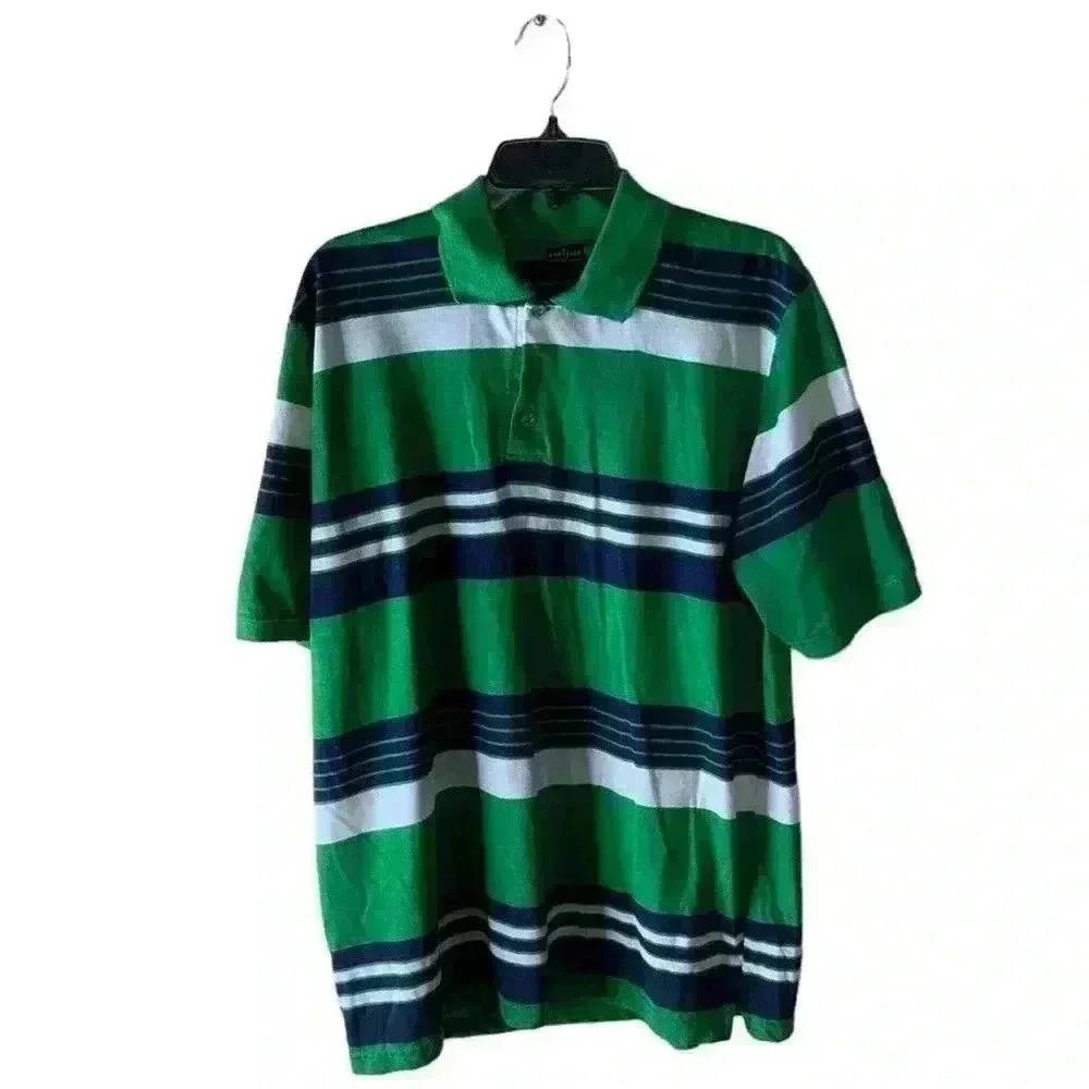 Prestige Polo Men’s Wear Shirt Size XL Green Stripe 3/4 Button Front Collard Top